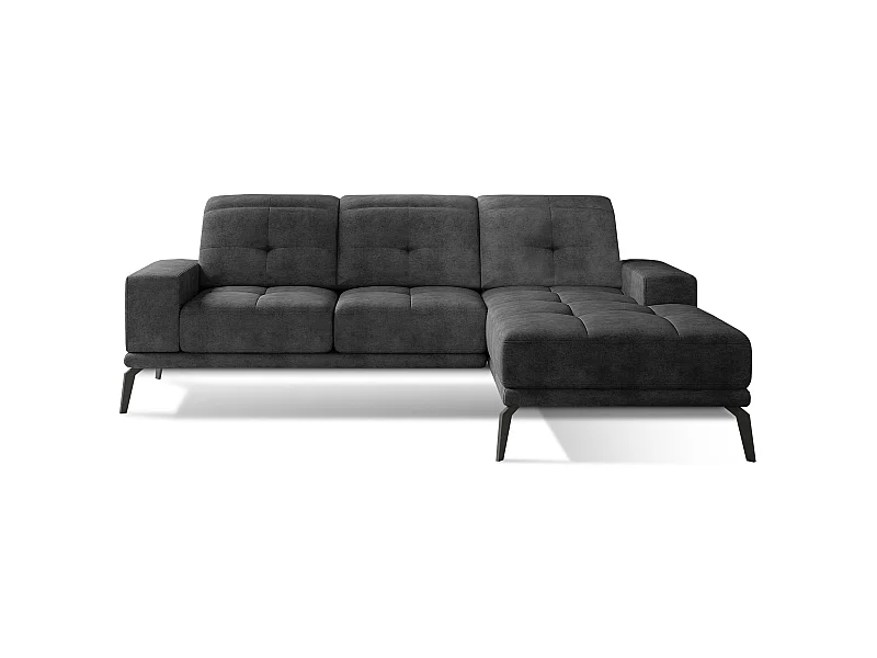 Canapé d'angle droit 5 places tissu suédine gris foncé Torpille 265cm