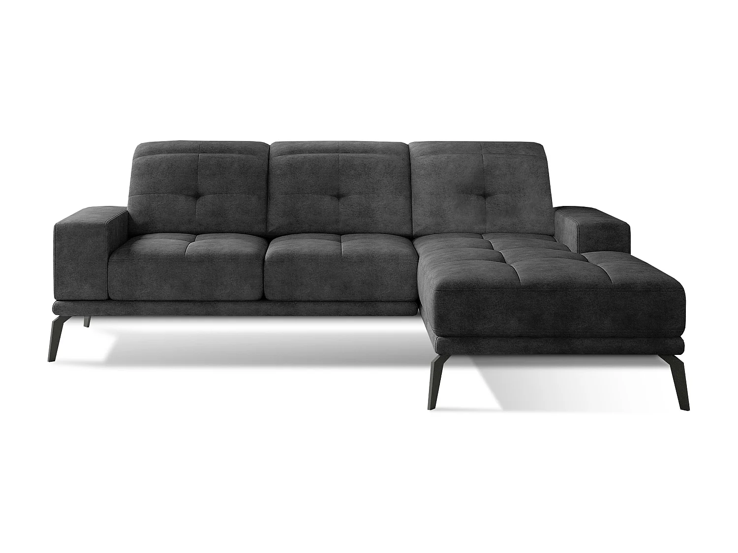 Canapé d'angle droit 5 places tissu suédine gris foncé Torpille 265cm