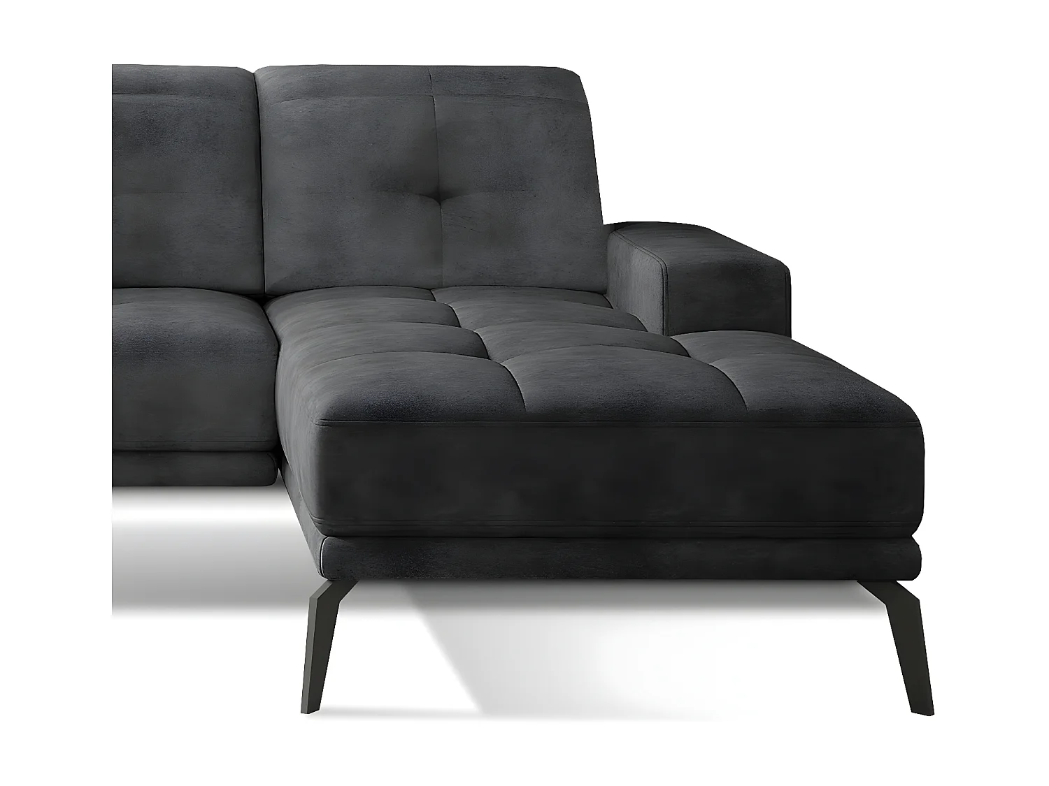 Canapé d'angle droit 5 places tissu suédine gris foncé Torpille 265cm