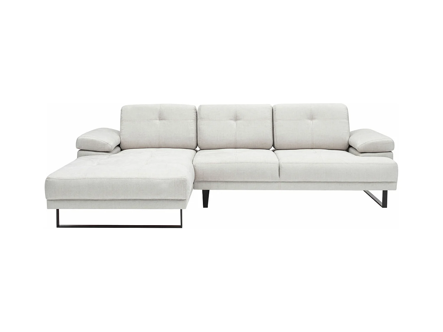 Grand canapé d'angle gauche tissu beige clair et métal noir Kustone 314cm