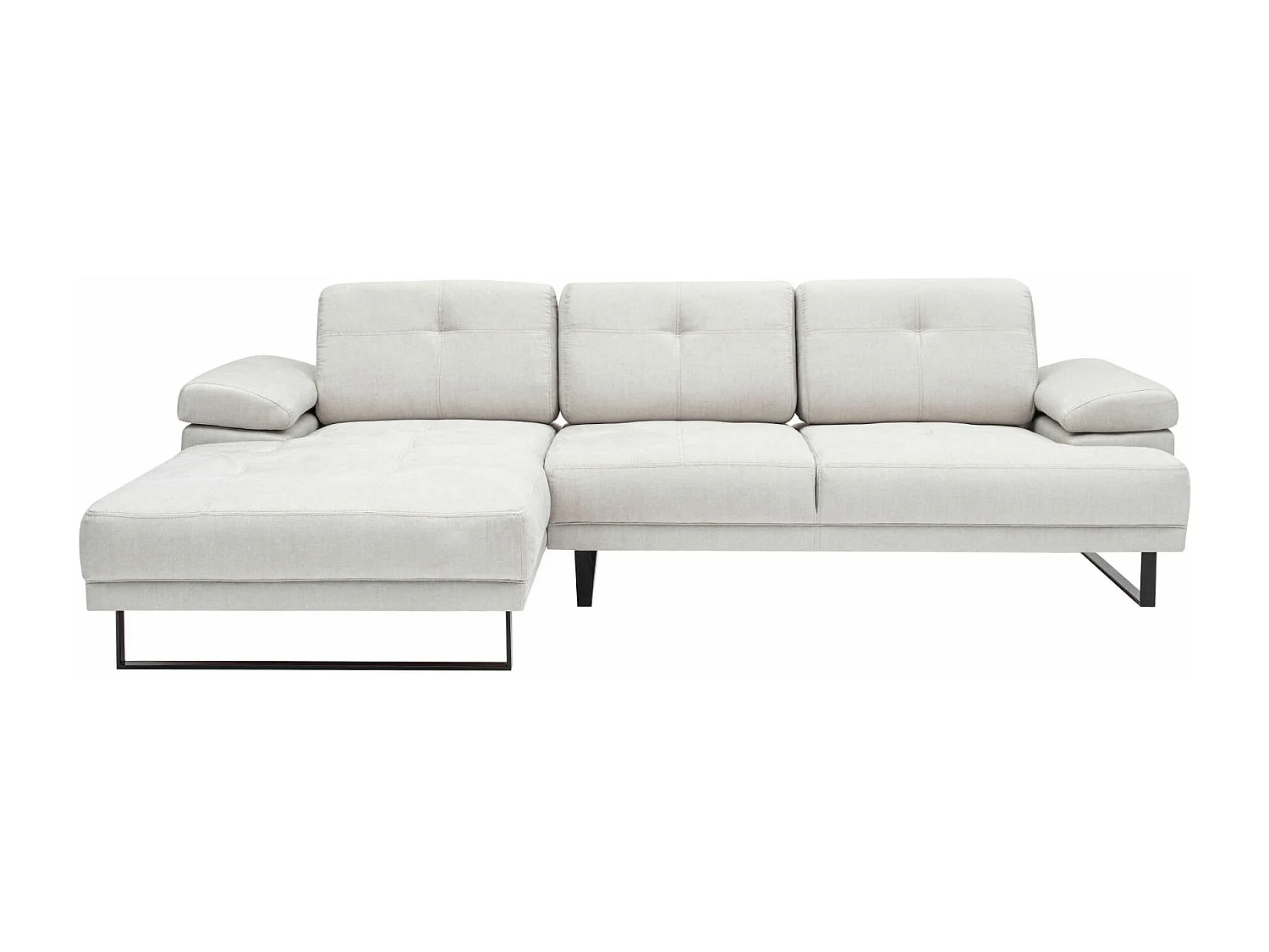 Grand canapé d'angle gauche tissu beige clair et métal noir Kustone 314cm