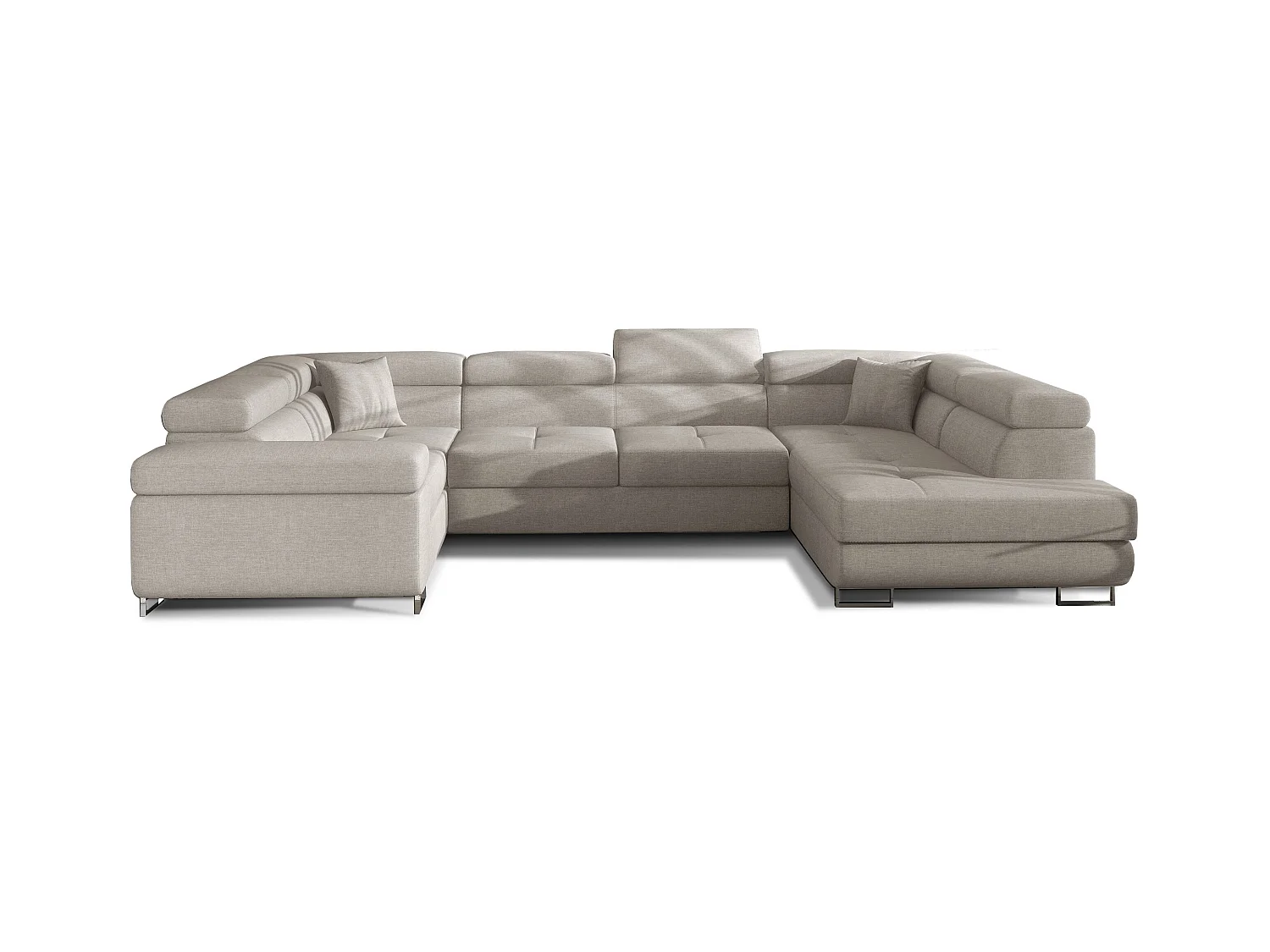 Canapé convertible U droit tissu beige clair avec coffre de rangement Tovy 340cm
