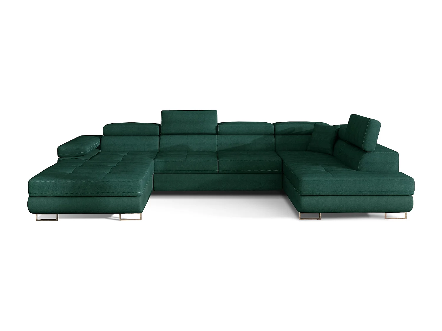 Canapé panoramique velours vert bouteille convertible avec coffre de rangement Romano 345cm-Coffre de rangement à droite