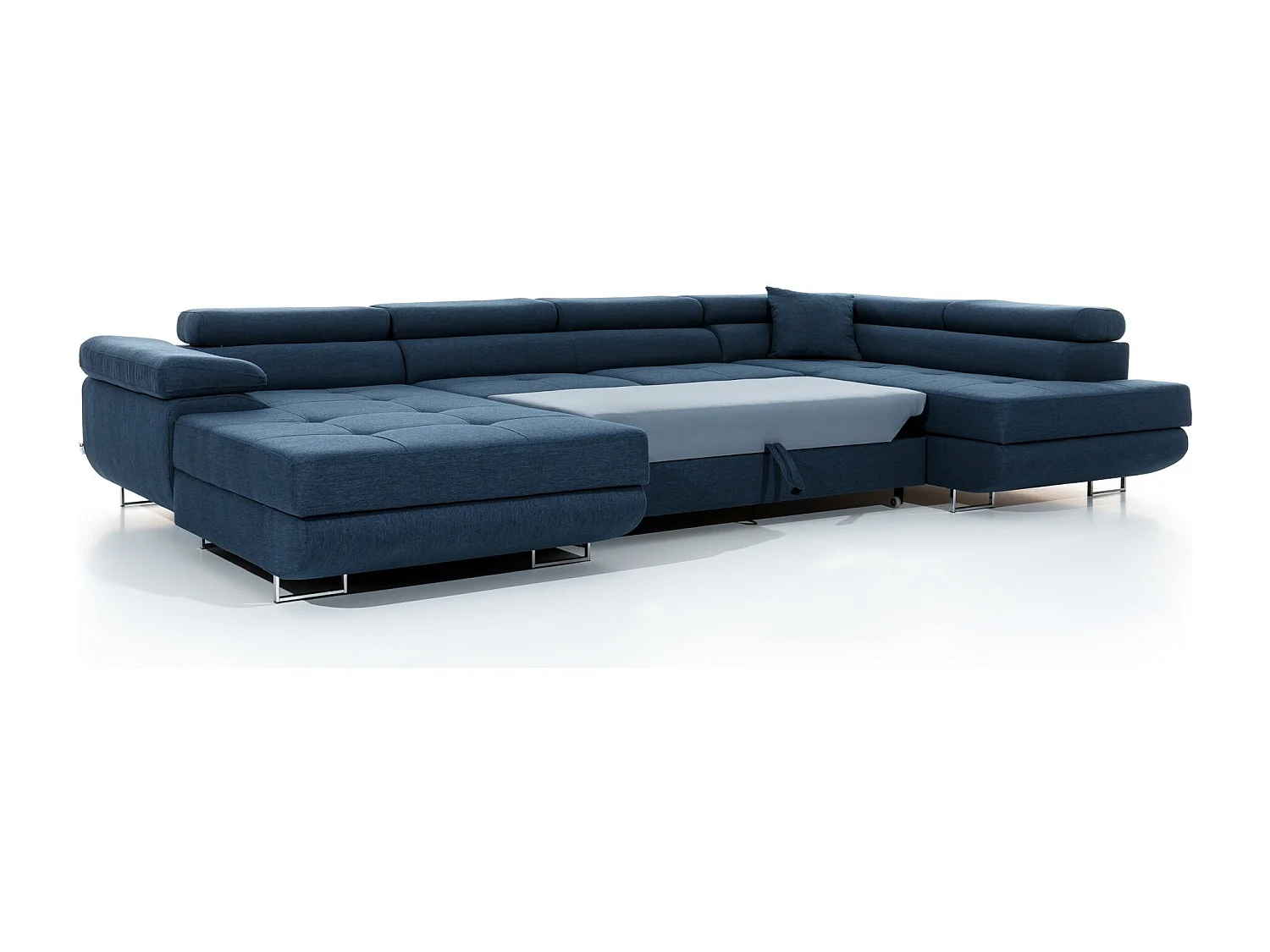 Canapé panoramique velours vert bouteille convertible avec coffre de rangement Romano 345cm-Coffre de rangement à droite