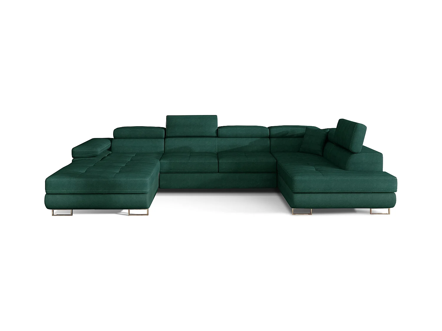 Canapé panoramique velours vert bouteille convertible avec coffre de rangement Romano 345cm-Coffre de rangement à droite