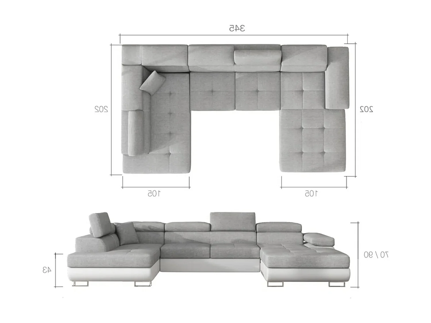 Canapé panoramique velours vert bouteille convertible avec coffre de rangement Romano 345cm-Coffre de rangement à droite