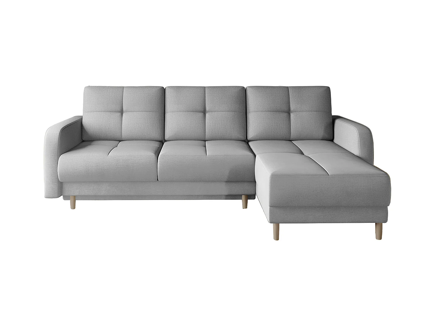 Canapé d'angle convertible et réversible tissu KINDO - Pieds bois clair-Gris ciment