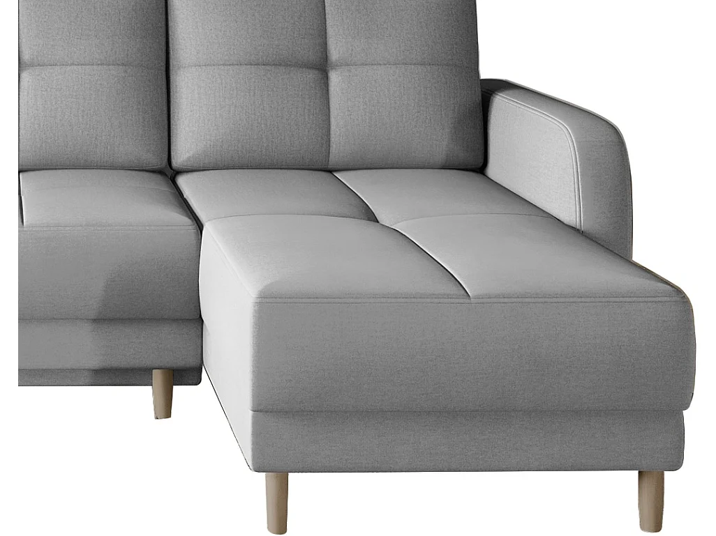 Sofá esquinero convertible y reversible de tela KINDO - Patas de madera clara-Color Gris cemento