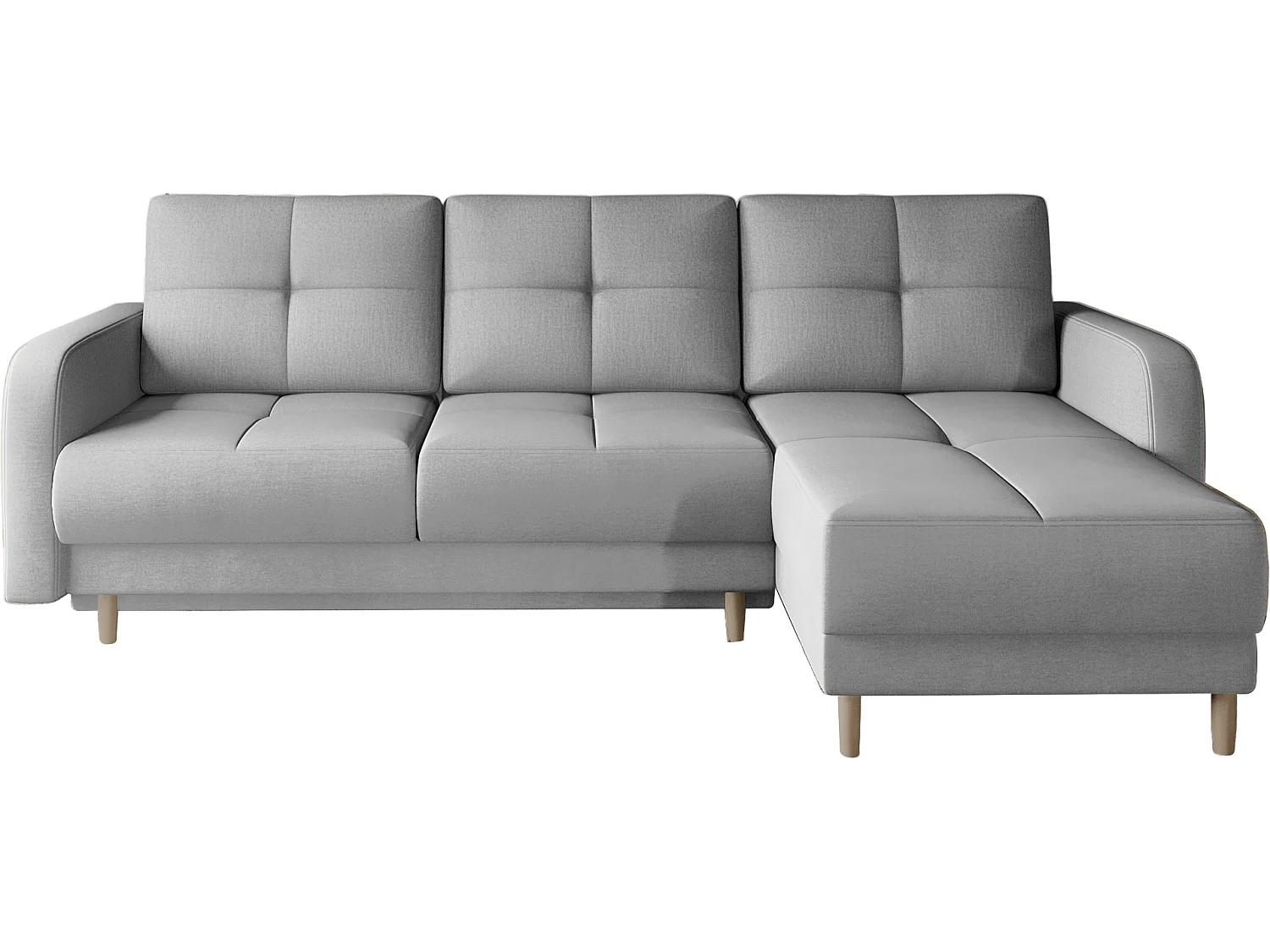 Canapé d'angle convertible et réversible tissu KINDO - Pieds bois clair-Gris ciment