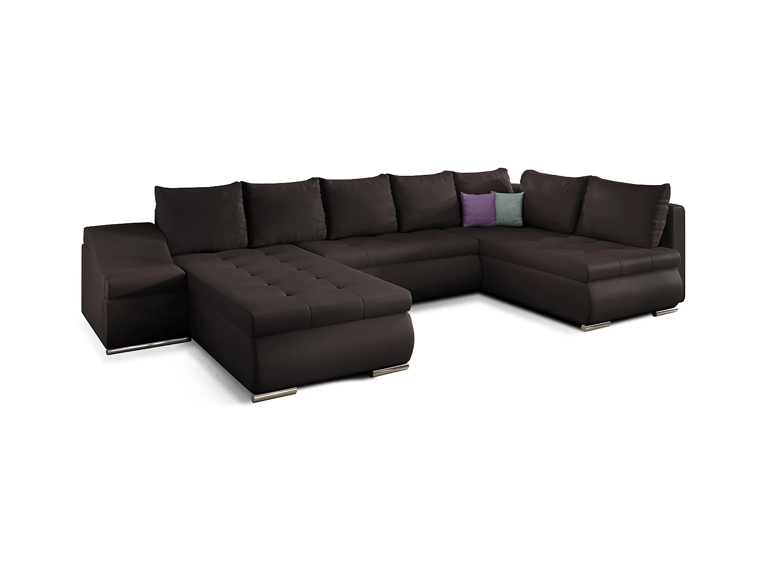 Canapé panoramique convertible simili cuir marron Jonaz 340cm-Méridienne A gauche