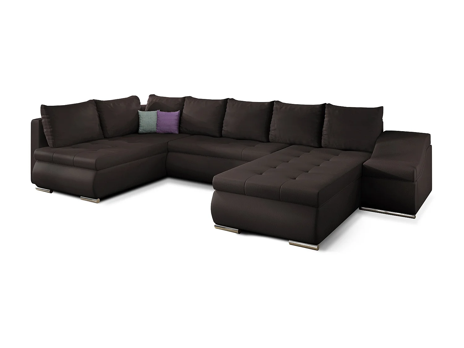 Canapé panoramique convertible simili cuir marron Jonaz 340cm-Méridienne A gauche