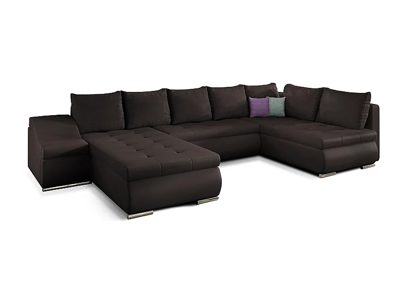 Canapé panoramique convertible simili cuir marron Jonaz 340cm-Méridienne A gauche