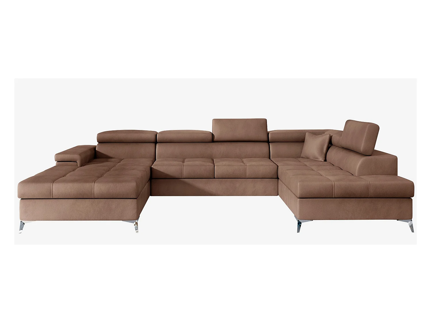 Canapé panoramique velours marron clair coffre de rangement à gauche Kutty 345cm
