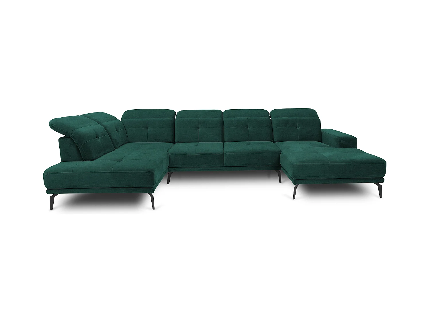 Canapé panoramique moderne tissu vert têtières angle gauche Versus 350cm