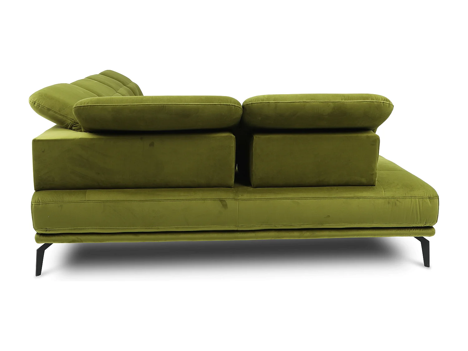Canapé panoramique moderne tissu vert têtières angle gauche Versus 350cm