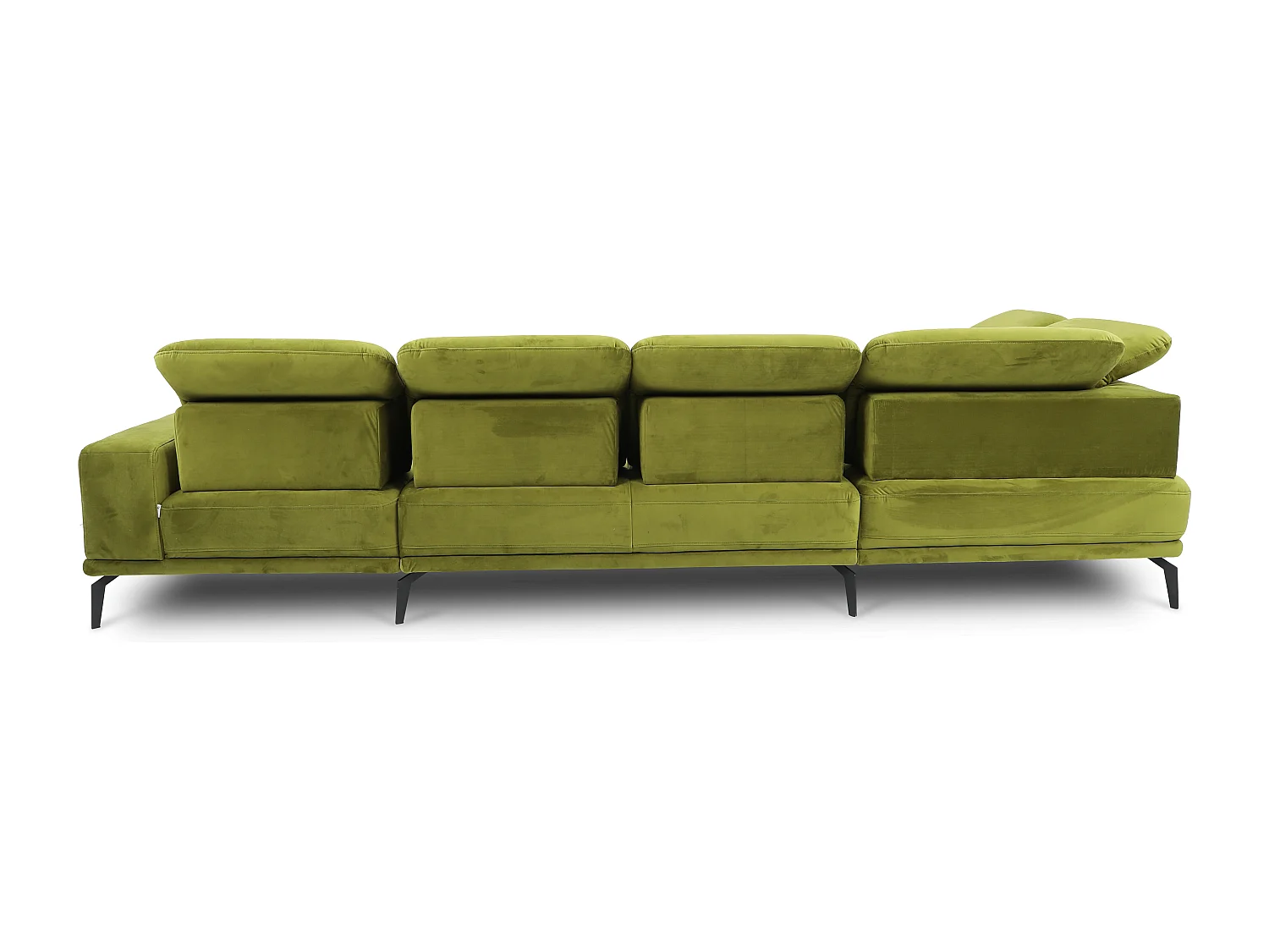 Canapé panoramique moderne tissu vert têtières angle gauche Versus 350cm