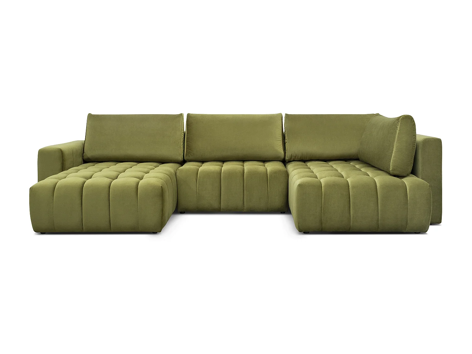 Canapé panoramique convertible design capitonné tissu doux bleu foncé méridienne gauche Boston 350cm