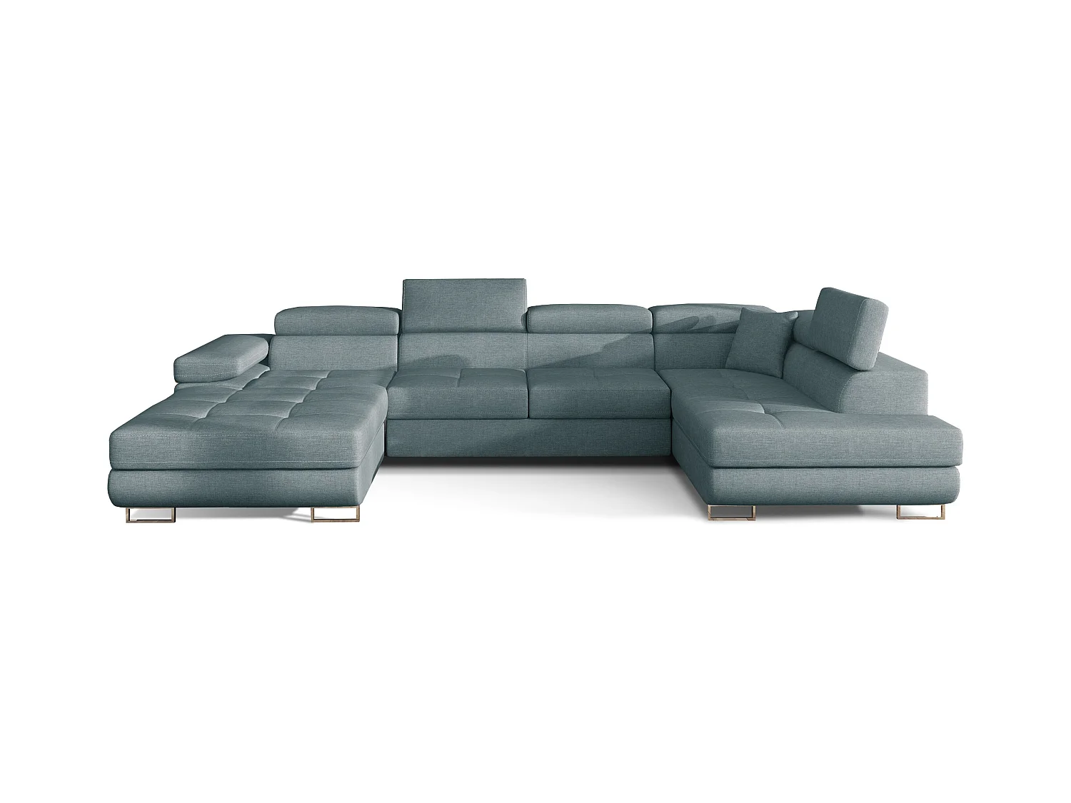 Canapé panoramique tissu vert sauge convertible avec coffre de rangement Romano 345cm-Coffre de rangement à droite