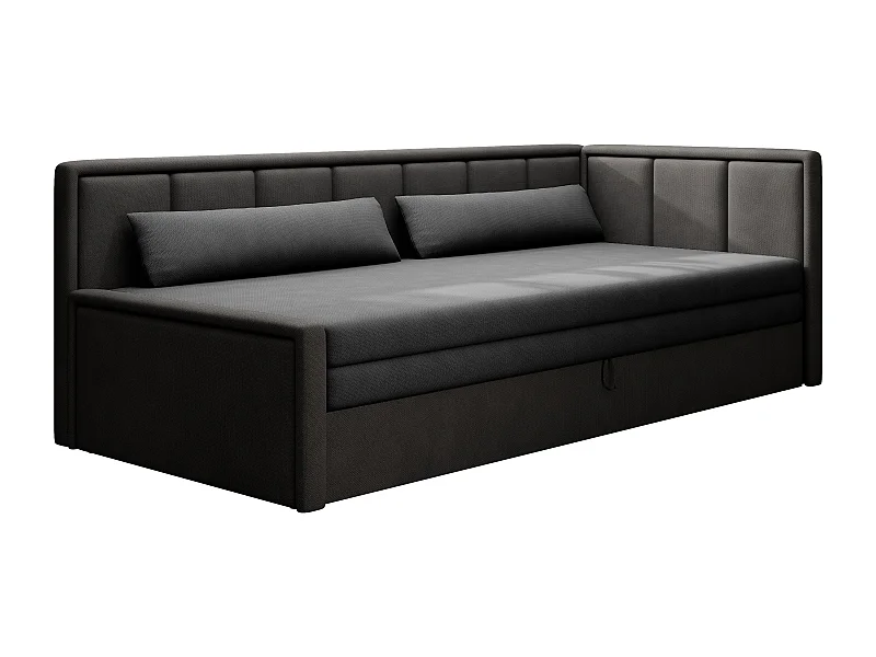 Canapé banquette convertible 3 places tissu doux Figo 214cm-Couleur Gris foncé-angle droit