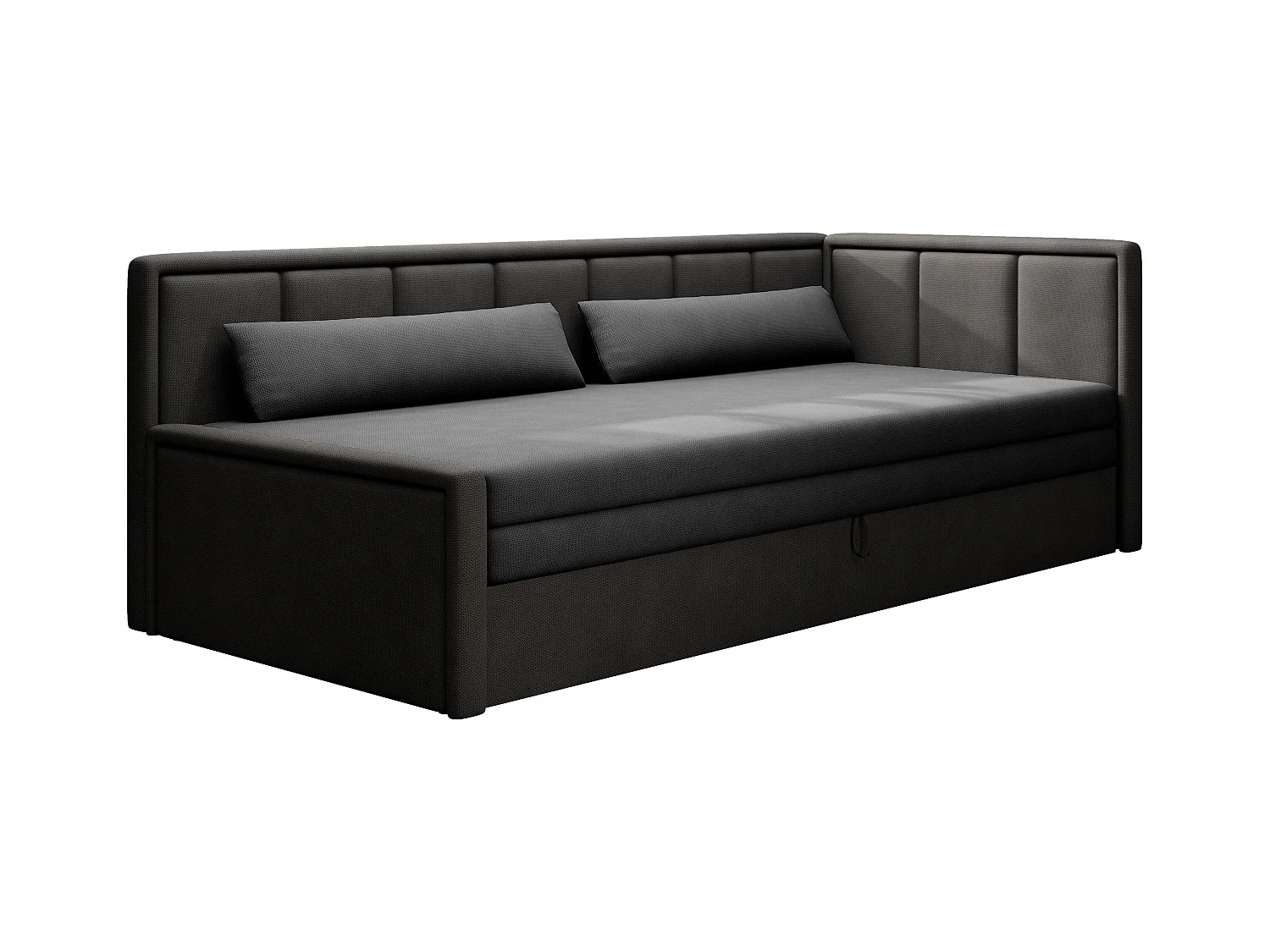 Canapé banquette convertible 3 places tissu doux Figo 214cm-Couleur Gris foncé-angle droit