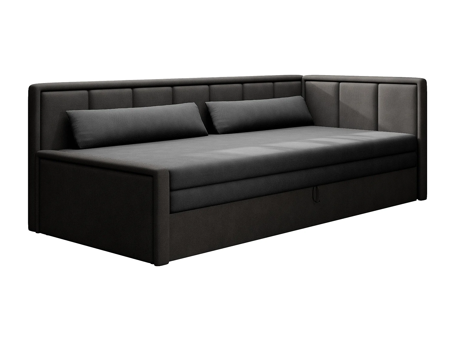 Canapé banquette convertible 3 places tissu doux Figo 214cm-Couleur Gris foncé-angle droit