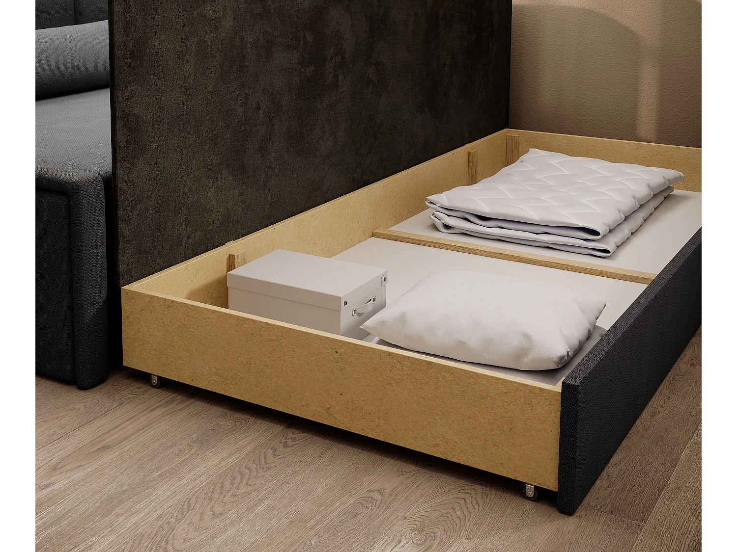 Canapé banquette convertible 3 places tissu doux Figo 214cm-Couleur Gris foncé-angle droit