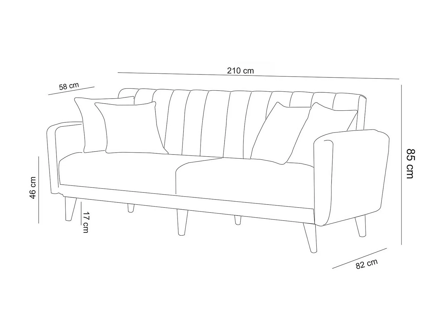 Canapé lit 3 places tissu lin gris clair et pieds bois naturel Shekal 210cm