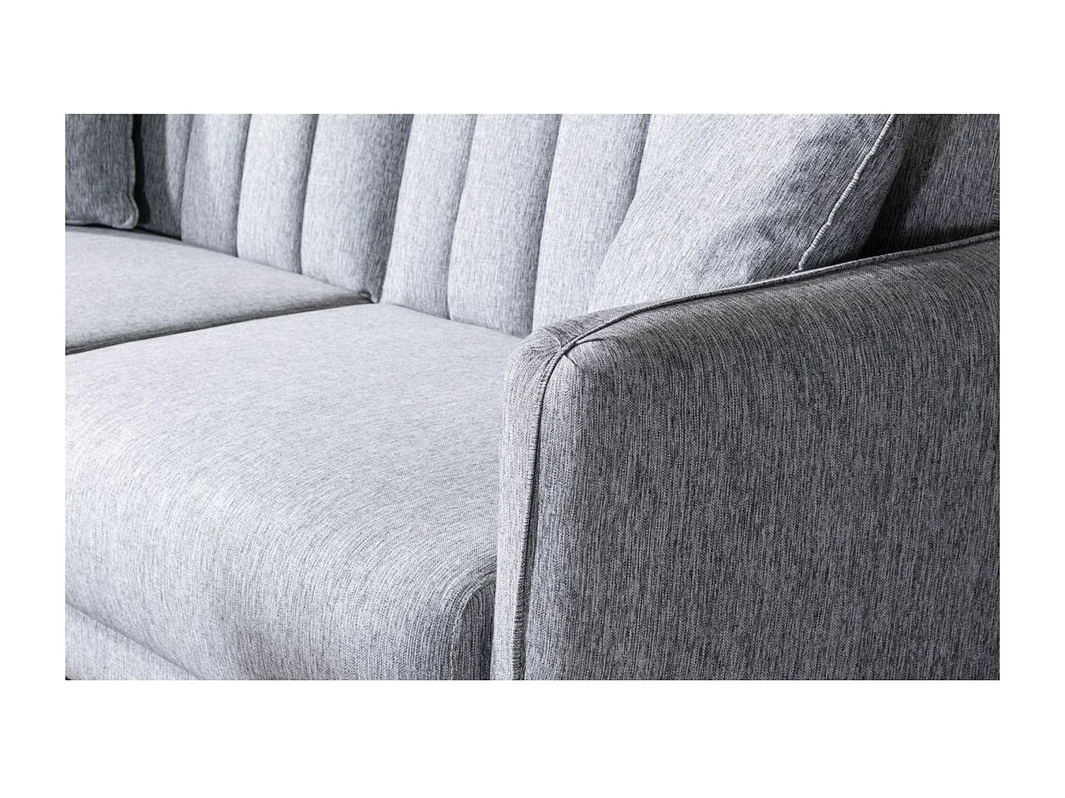 Canapé lit 3 places tissu lin gris clair et pieds bois naturel Shekal 210cm