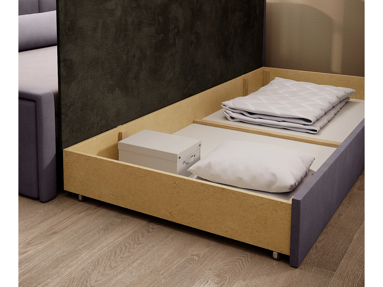 Canapé banquette convertible 3 places tissu doux Figo 214cm-Couleur Parme-angle droit