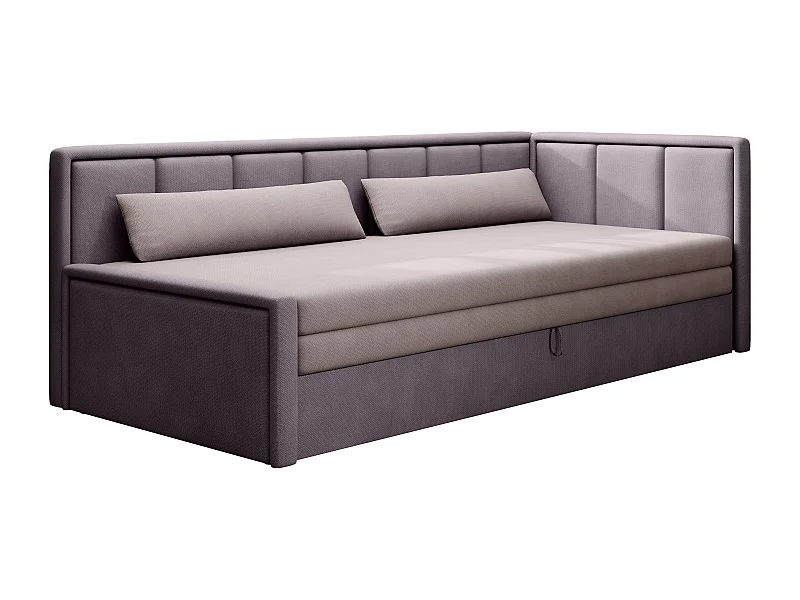 Canapé banquette convertible 3 places tissu doux Figo 214cm-Couleur Parme-angle droit