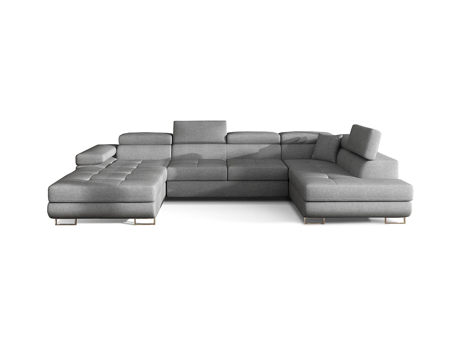 Canapé panoramique tissu gris convertible avec coffre de rangement Romano 345cm-Coffre de rangement à droite