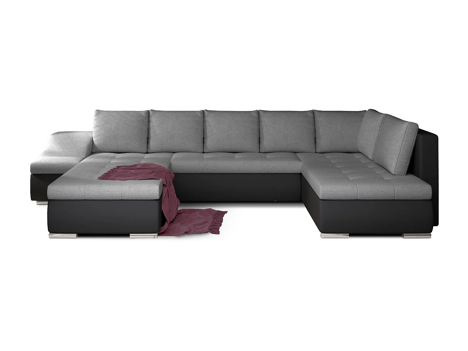 Canapé panoramique convertible tissu gris et simili cuir noir Jonaz 340cm-Méridienne A droite