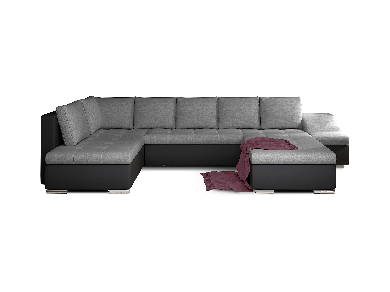 Canapé panoramique convertible tissu gris et simili cuir noir Jonaz 340cm-Méridienne A droite