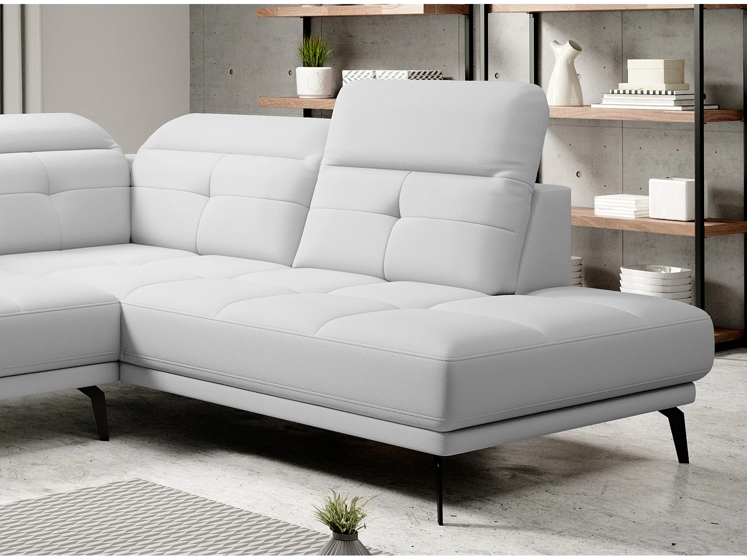 Canapé panoramique moderne simili cuir blanc angle droit Versus 350cm