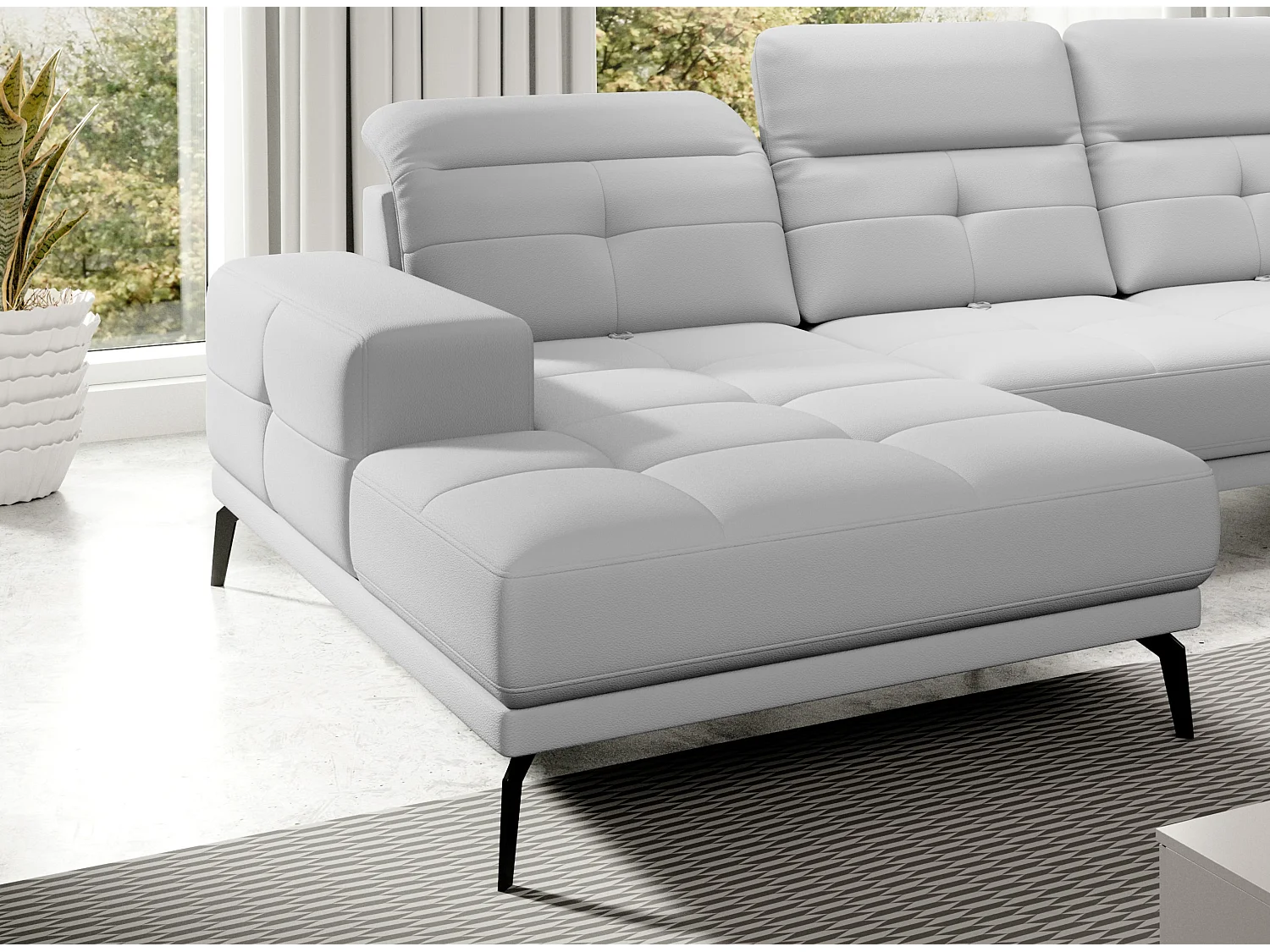 Canapé panoramique moderne simili cuir blanc angle droit Versus 350cm