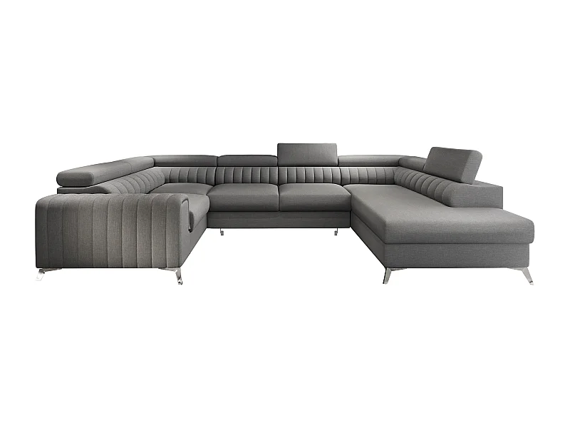 Canapé panoramique convertible tissu gris avec coffre de rangement Louve 340cm-Coffre de rangement à droite