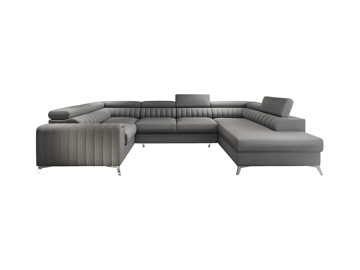 Canapé panoramique convertible tissu gris avec coffre de rangement Louve 340cm-Coffre de rangement à droite