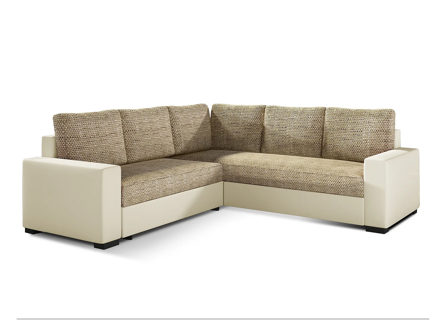 Canapé d'angle convertible simili et tissu beige chiné Travor 235cm