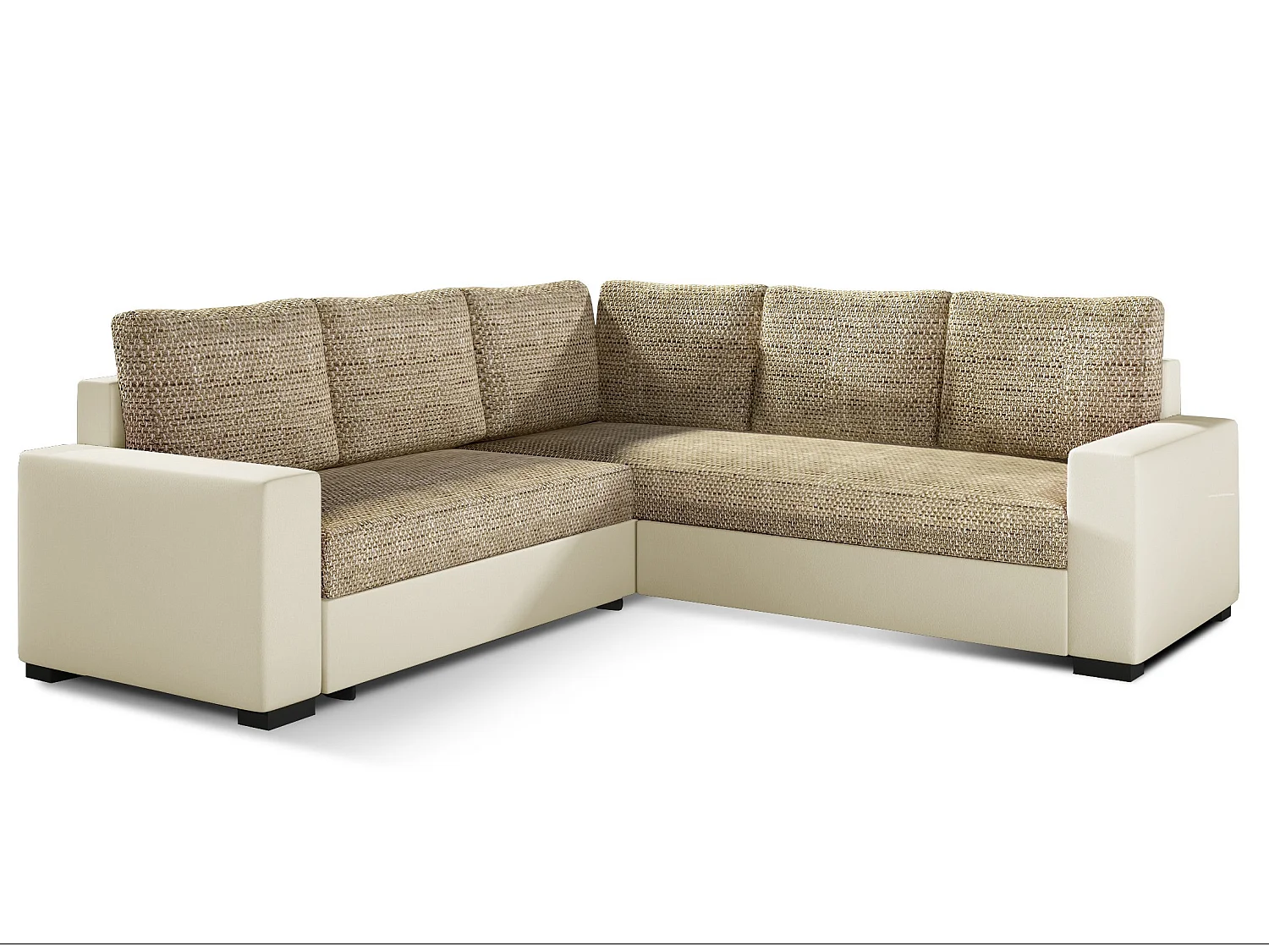 Converteerbare hoekbank in imitatie en gemêleerde beige stof Travor 235 cm