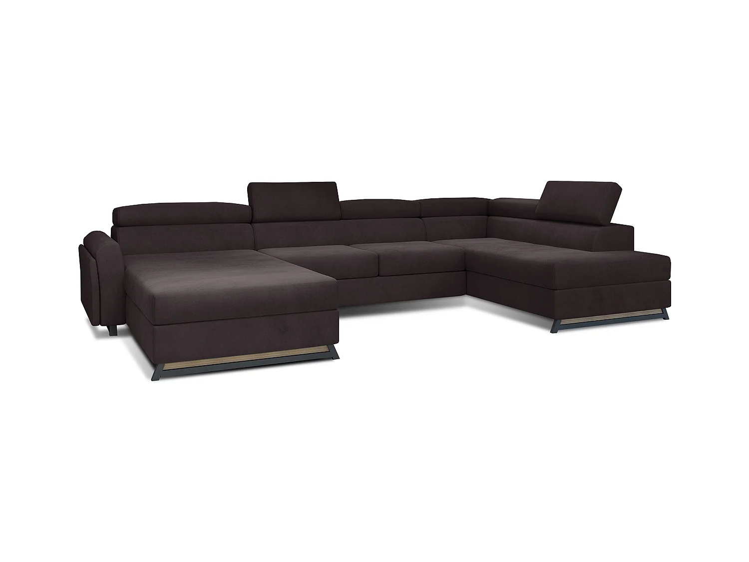 Grand canapé panoramique convertible velours marron avec coffre Konba 370cm-Coffre de rangement à droite
