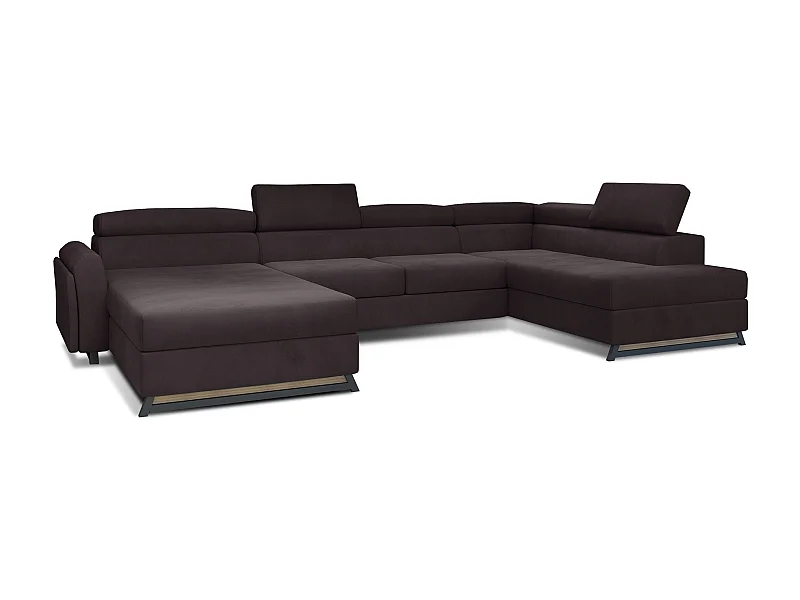 Grand canapé panoramique convertible velours marron avec coffre Konba 370cm-Coffre de rangement à droite