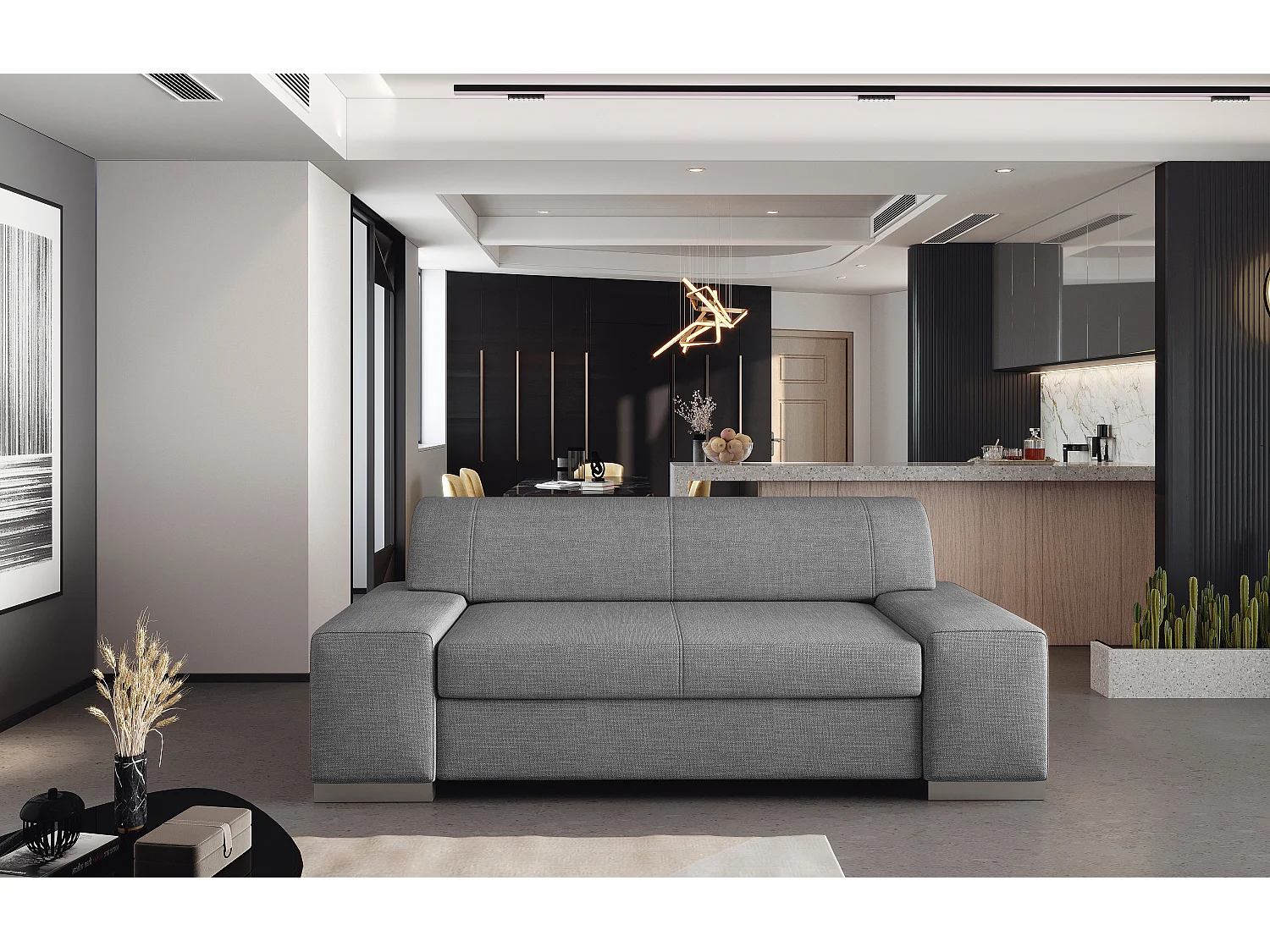 Canapé minimaliste 2-3 places tissu gris clair Plazo 190cm