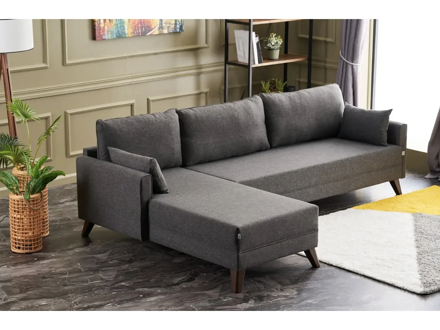 Linkerhoekbank 5 plaatsen donkergrijze stof Kandy 275 cm