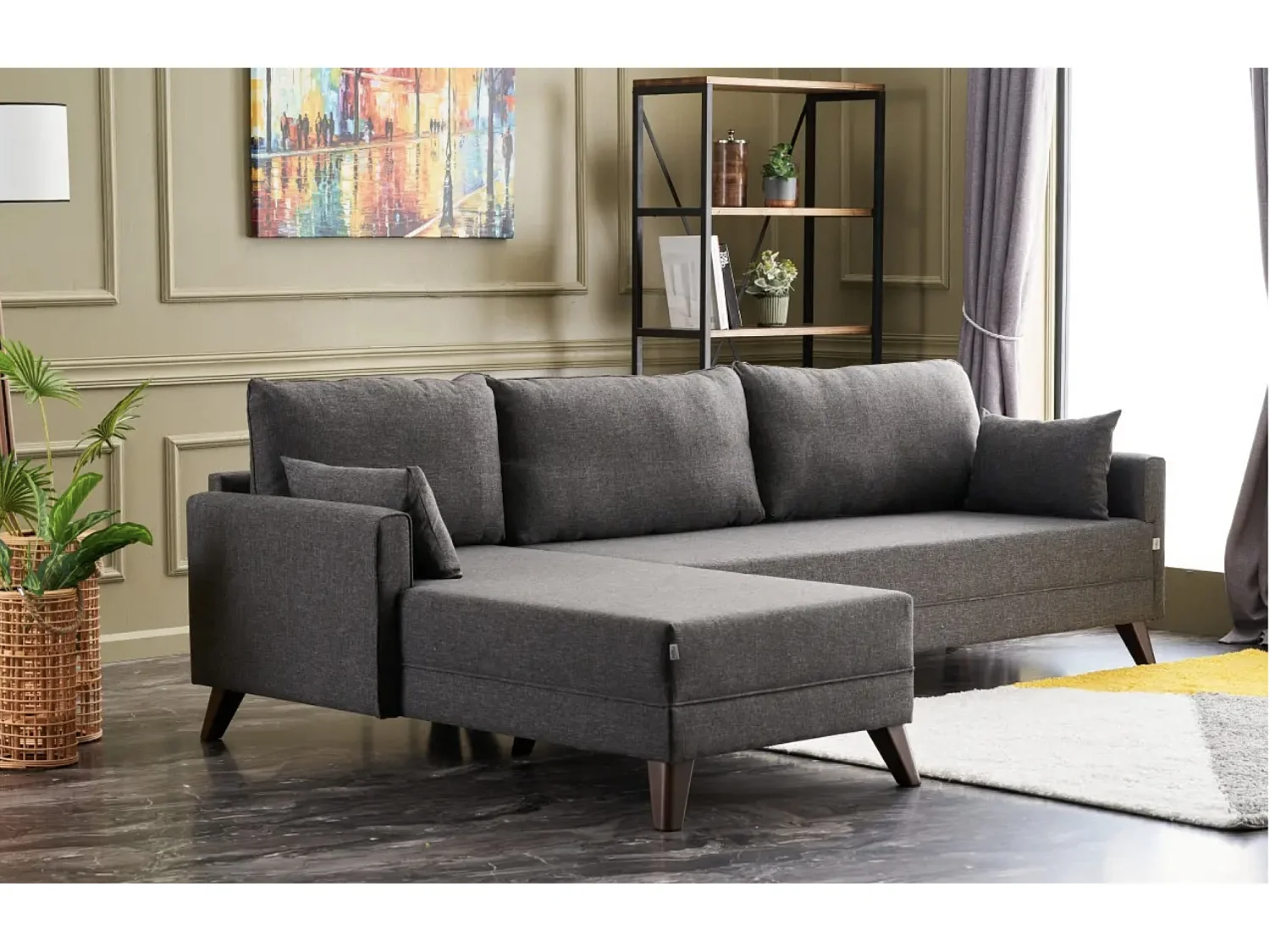 Linkerhoekbank 5 plaatsen donkergrijze stof Kandy 275 cm