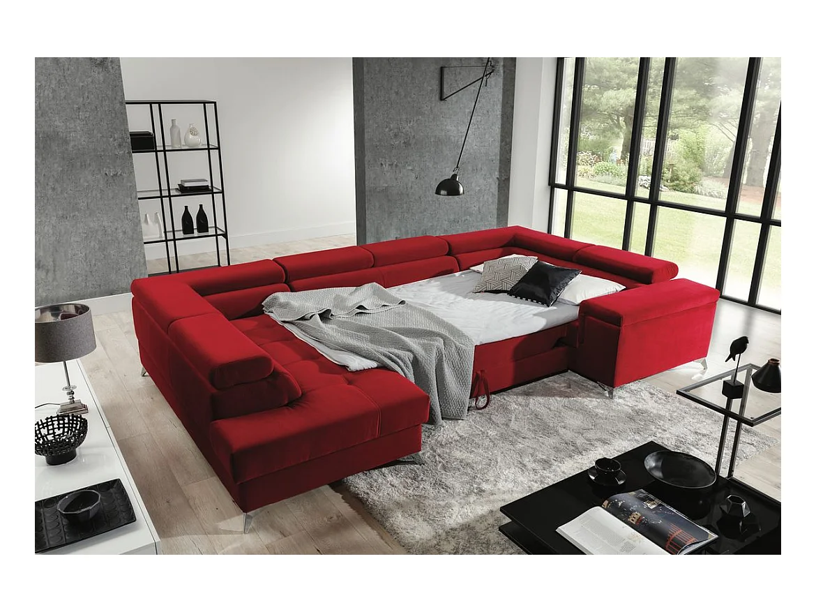 Canapé panoramique convertible tissu anthracite avec coffre de rangement Triano 342cm-Coffre de rangement à gauche