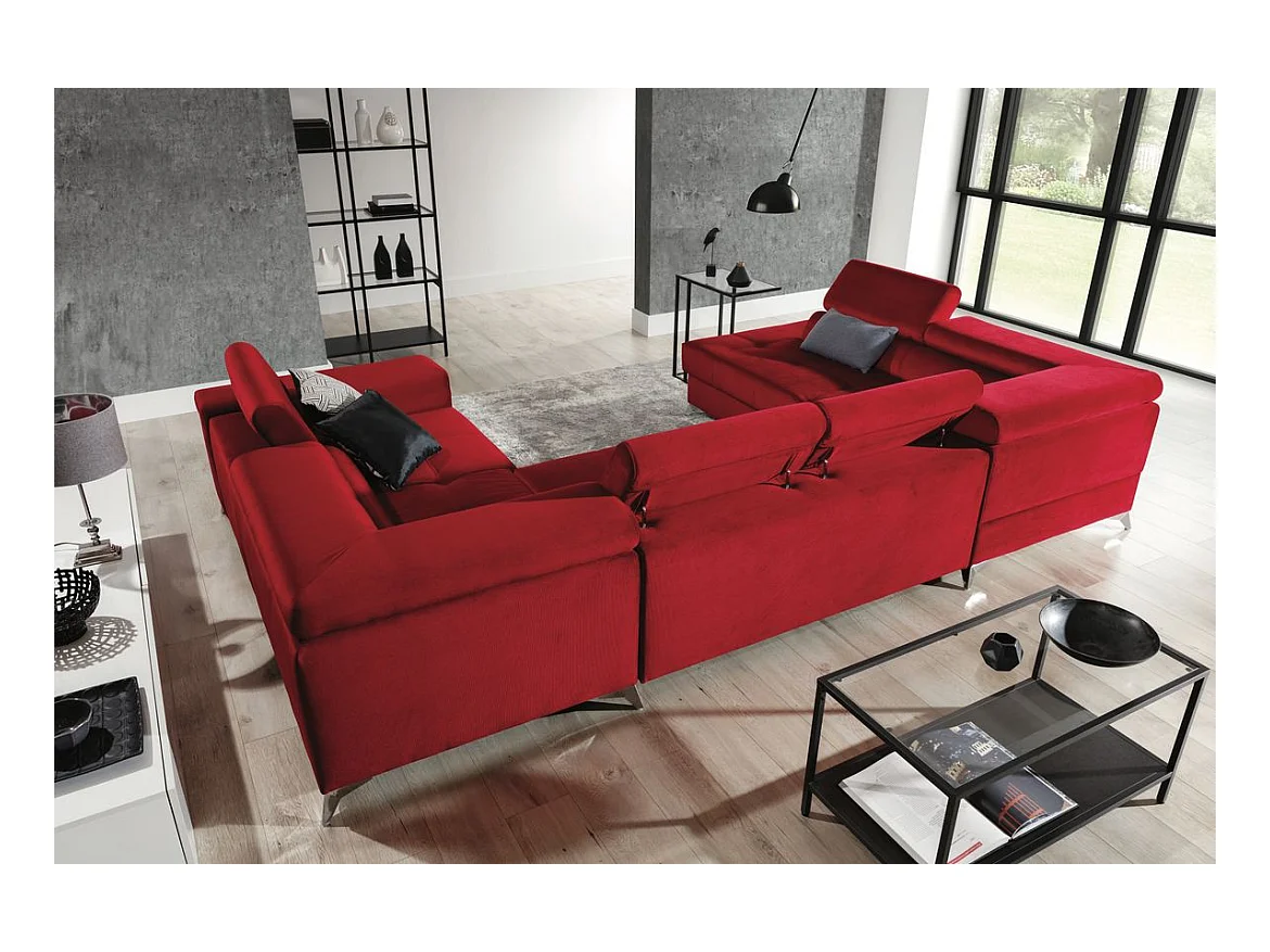 Canapé panoramique convertible tissu anthracite avec coffre de rangement Triano 342cm-Coffre de rangement à gauche