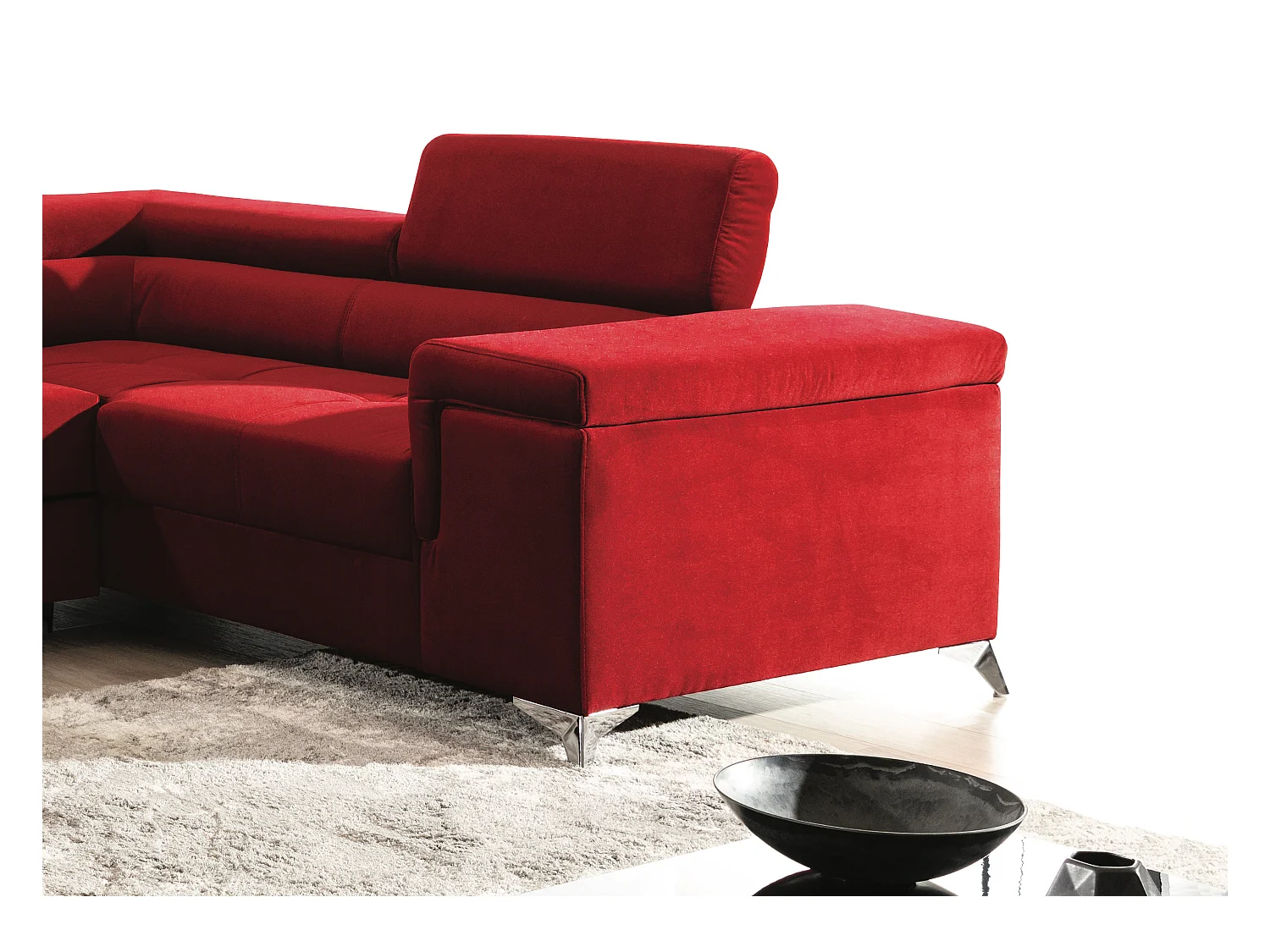 Canapé panoramique convertible tissu anthracite avec coffre de rangement Triano 342cm-Coffre de rangement à gauche