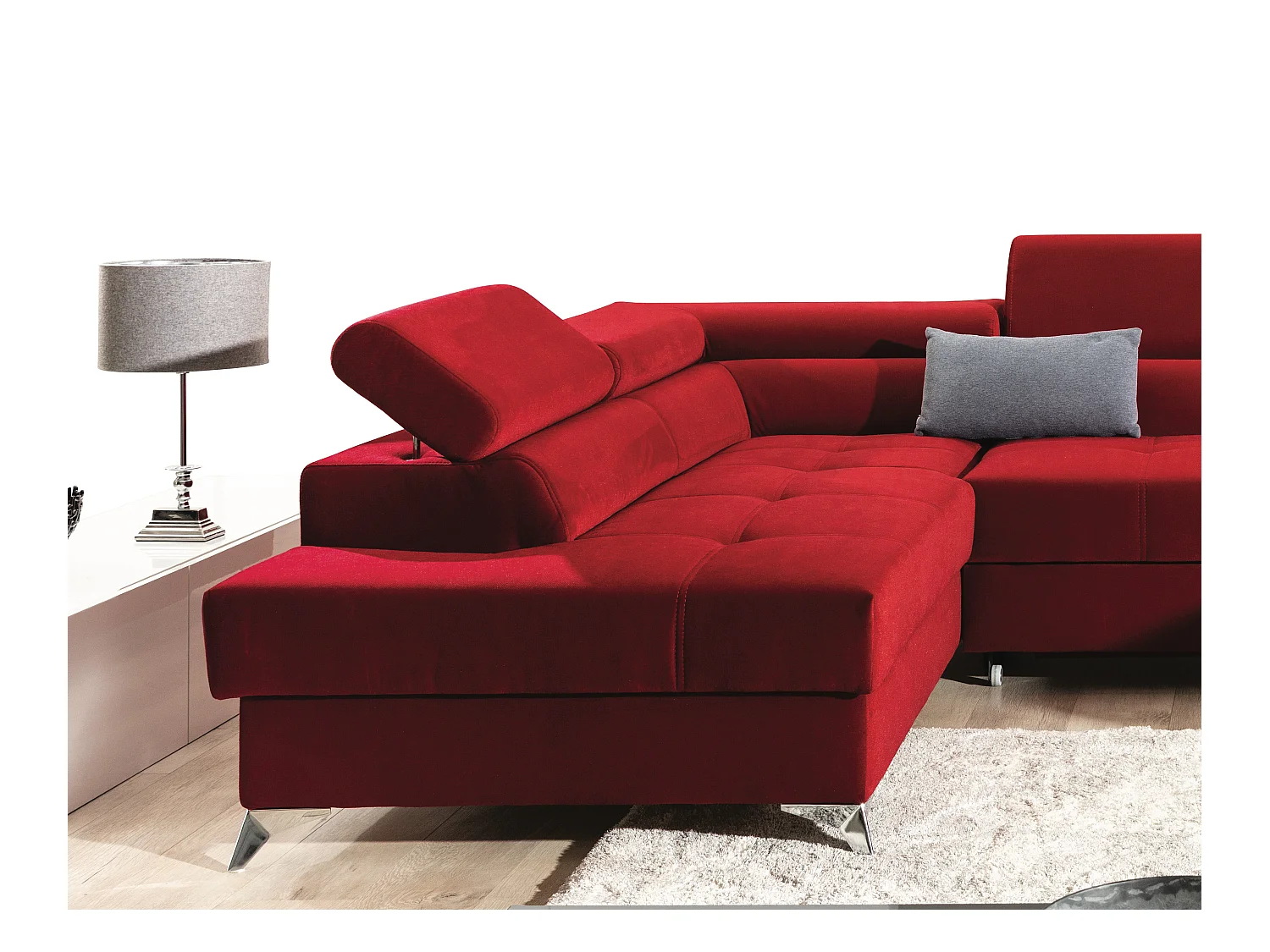 Canapé panoramique convertible tissu anthracite avec coffre de rangement Triano 342cm-Coffre de rangement à gauche