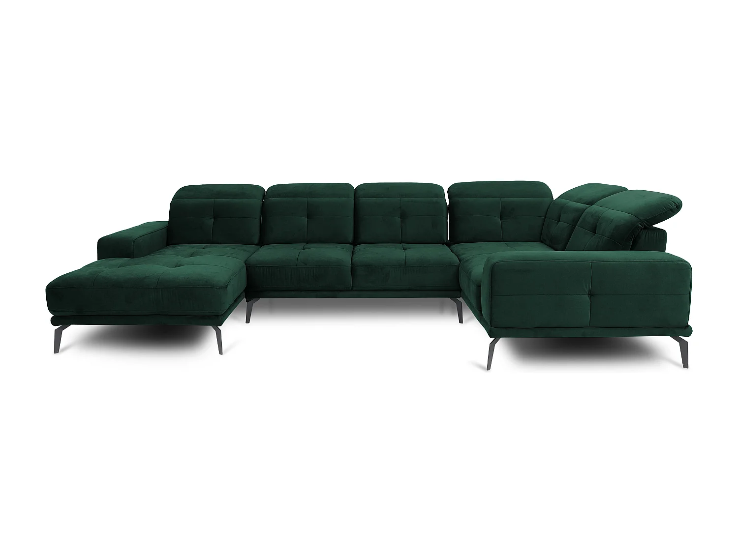 Canapé panoramique design velours vert foncé têtières angle droit avec accoudoir Stan 350cm