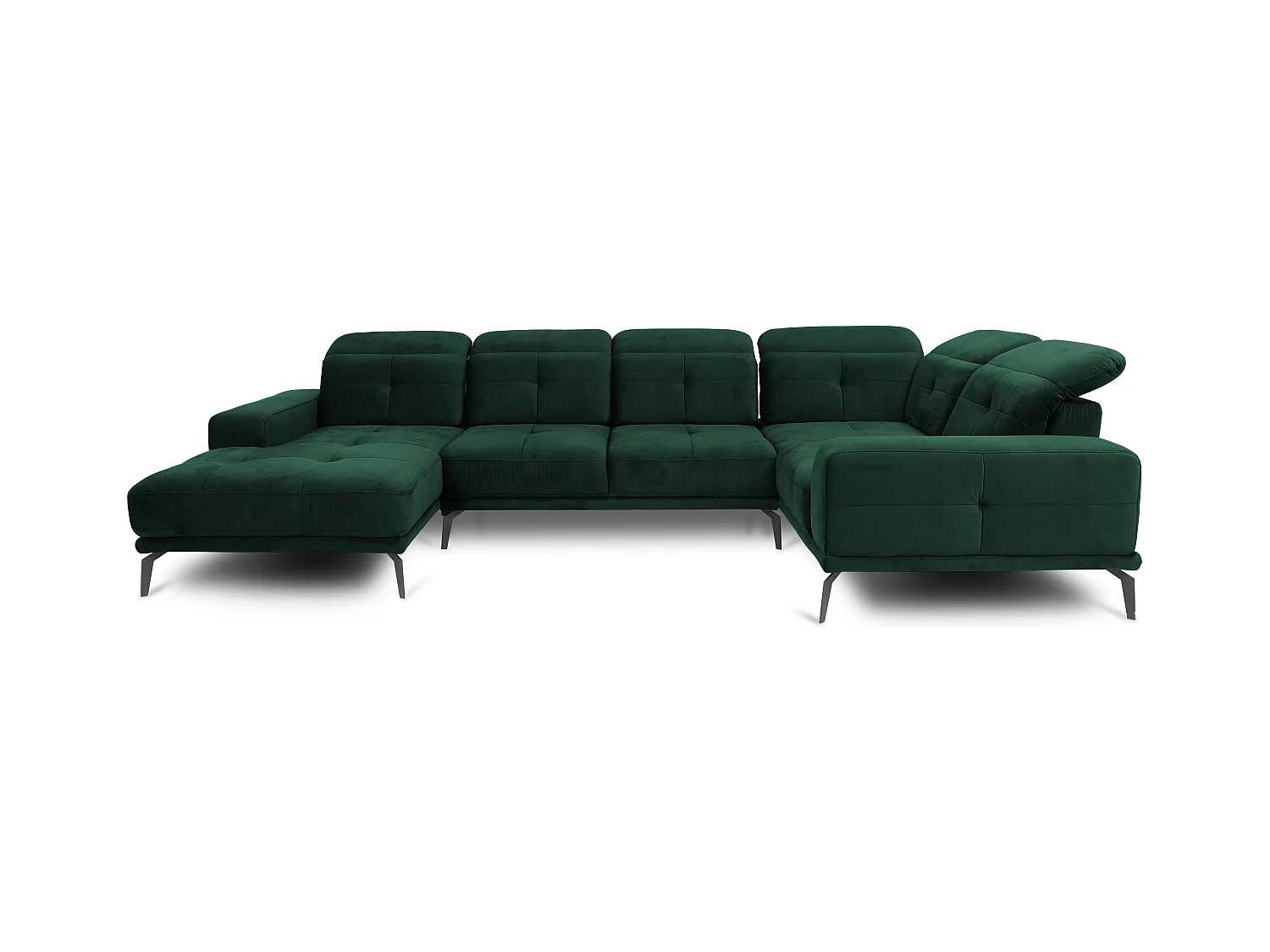 Canapé panoramique design velours vert foncé têtières angle droit avec accoudoir Stan 350cm